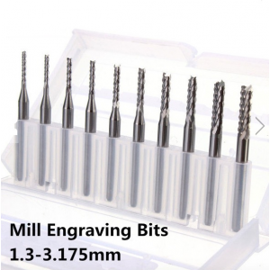 HR0455 10pcs 1.3mm-3.175mm Carbide End Mill Engraving Bits for CNC PCB Rotary Burrs
